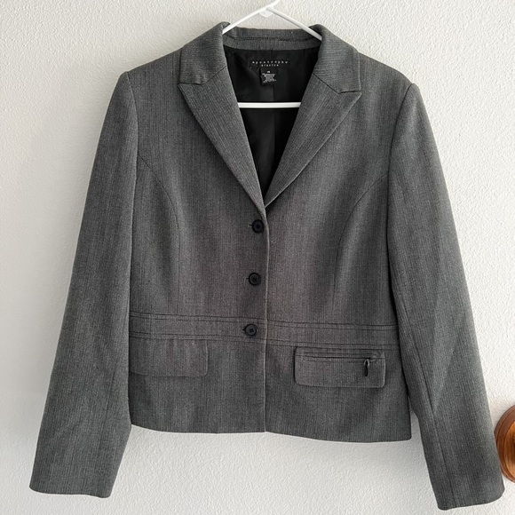 Apostrophe Stretch Charcoal Grey Triple Button Blazer Size 14 Career Workwear - Picture 1 of 6